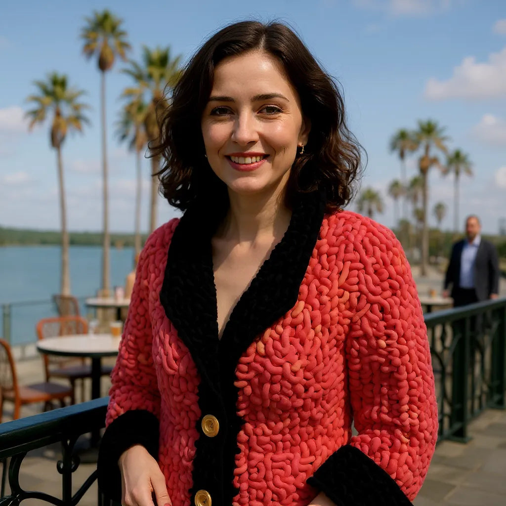 Manteau au crochet Kozakine fait main par Cachalabibi et vue de face