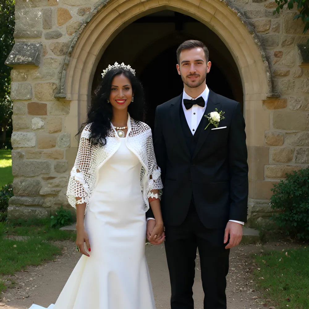 Châle au crochet Pour Ce Grand Jour de Cachalabibi - Châle de cérémonie blanc au crochet 160x105cm 