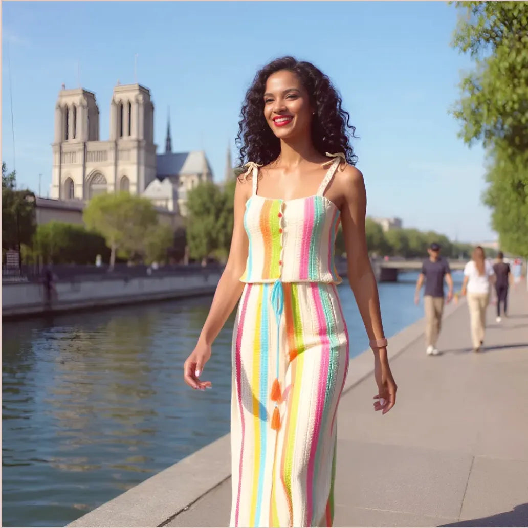 Ensemble au crochet Verticale de Cachalabibi - vue de face sur les quais de Seine à Paris avec Notre-Dame
