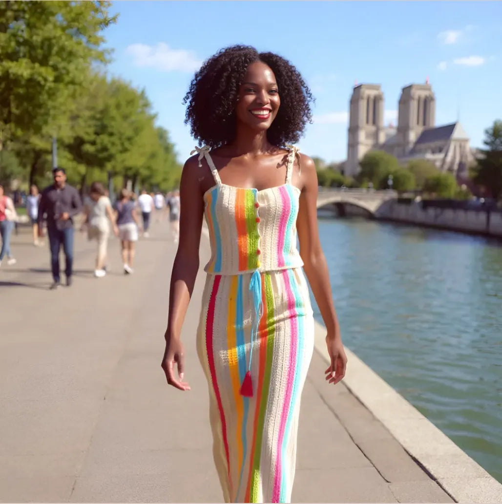 Ensemble au crochet Verticale de Cachalabibi - vue de face sur les quais de Seine à Paris avec Notre-Dame