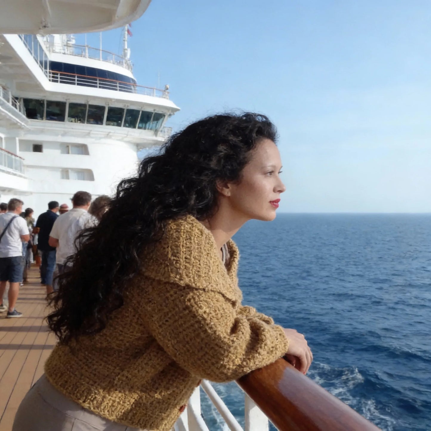 Gilet au crochet Corrazino de Cachalabibi - vue de profil depuis le pont supérieur d'un bateau