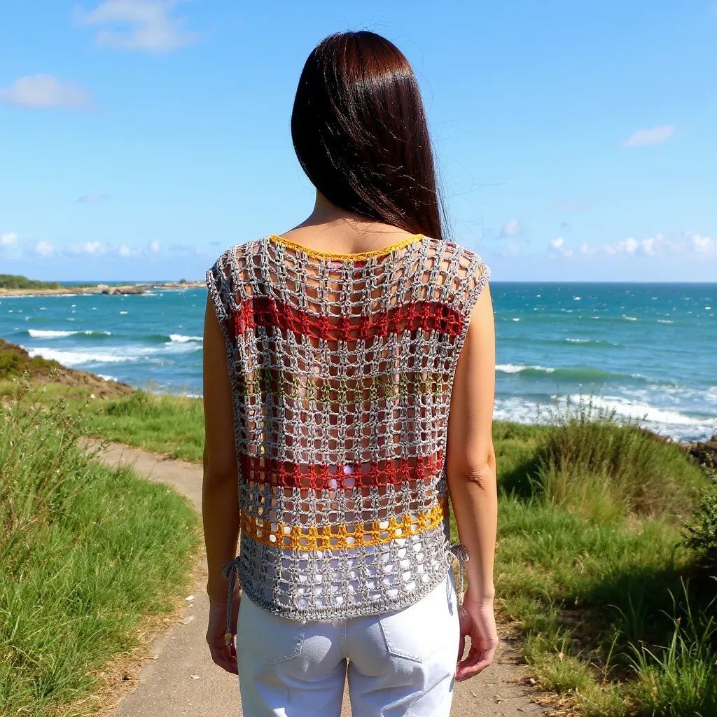 Haut au crochet Aperturo de Cachalabibi - vue de dos d'une jeune femme sur un sentier côtier avec la mer