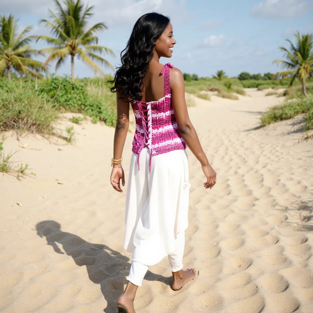 Haut au crochet Corsetto de Cachalabibi - Vue de dos avec laçage corset à l'arrière