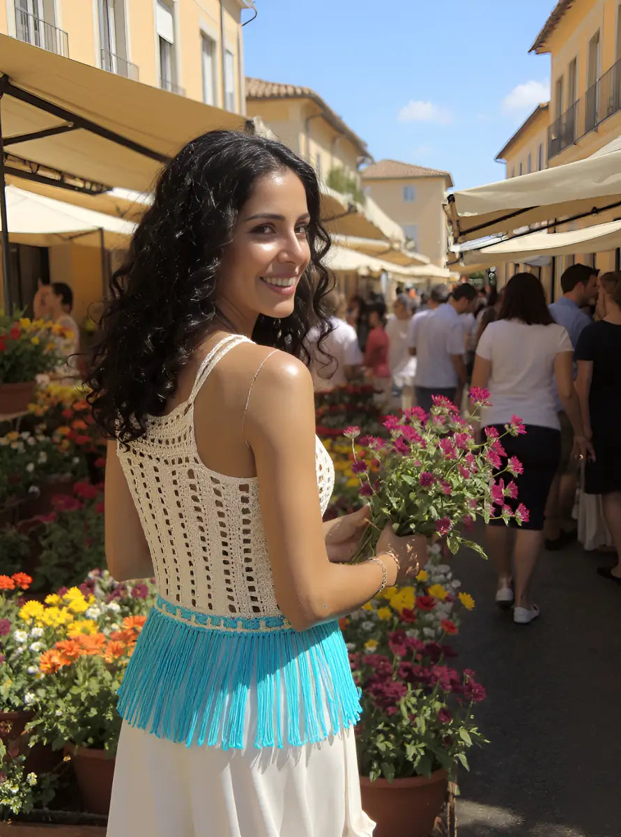 Haut Franginou au crochet - Modèle au marché avec création exclusive Cachalabibi