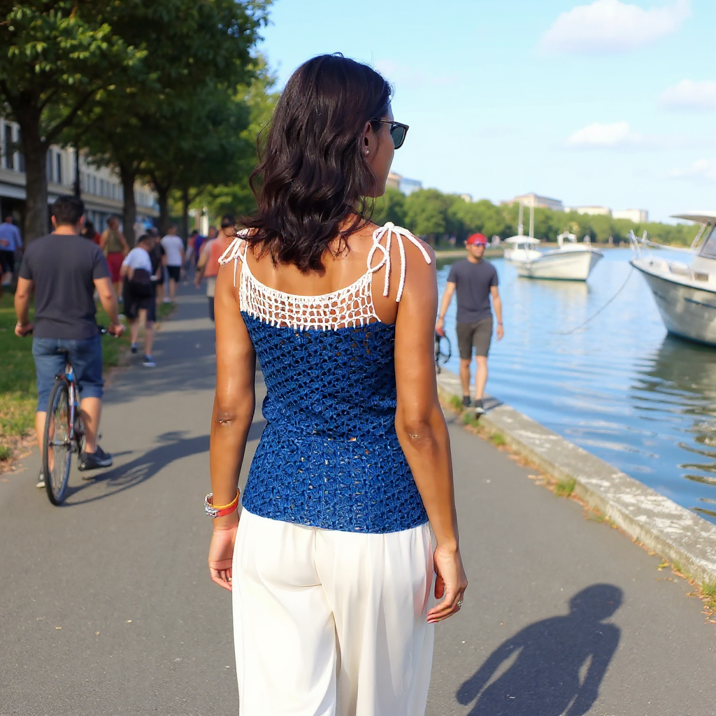 Haut au crochet Sotavento de Cachalabibi - Vue de dos en promenade urbaine au bord du canal