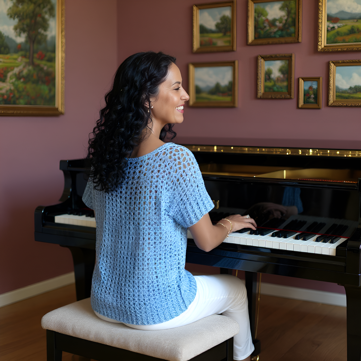 Pull au crochet Balearica de Cachalabibi - Détail des manches courtes et du travail artisanal