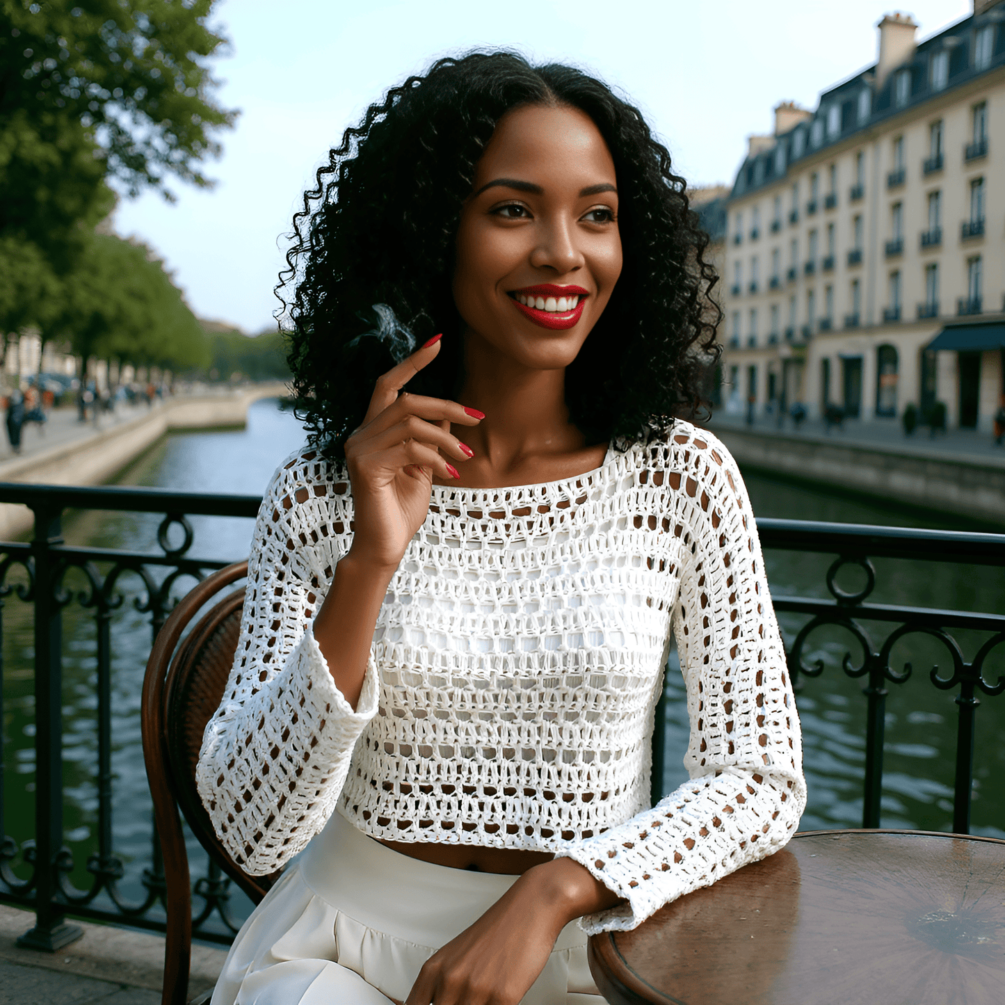 Pull au crochet Blancamo de Cachalabibi - vue depuis une terrasse
