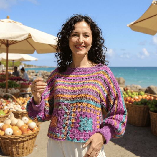 Pull au crochet Caïnca de Cachalabibi - vue de face
