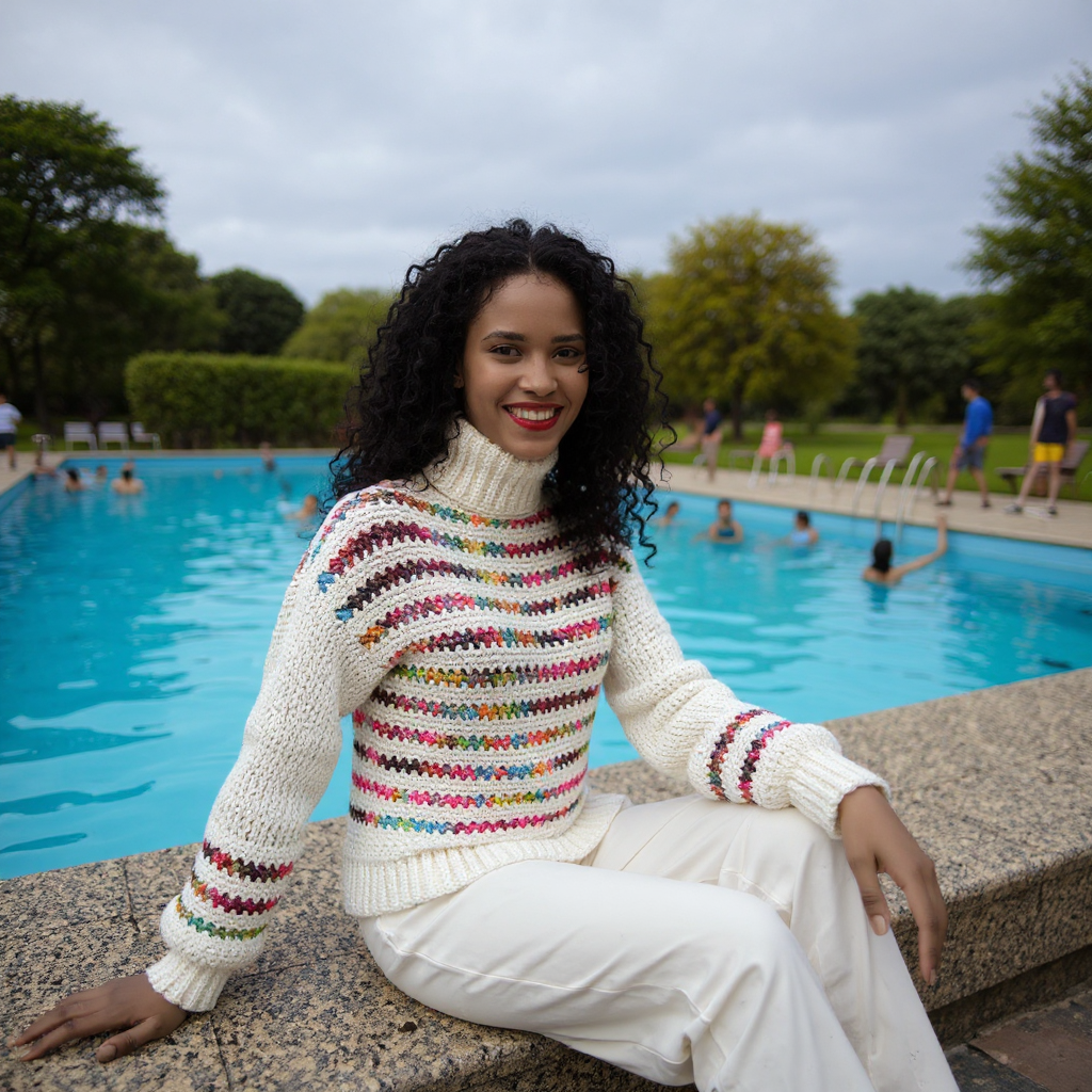 Pull au crochet fait main Madelina avec rayures multicolores