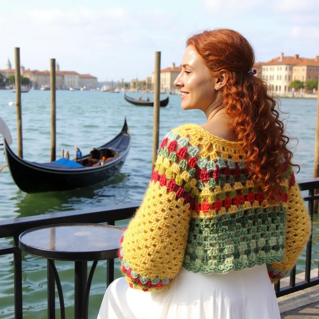 Pull au crochet Barcarola de Cachalabibi - vue de face en gondole à Venise