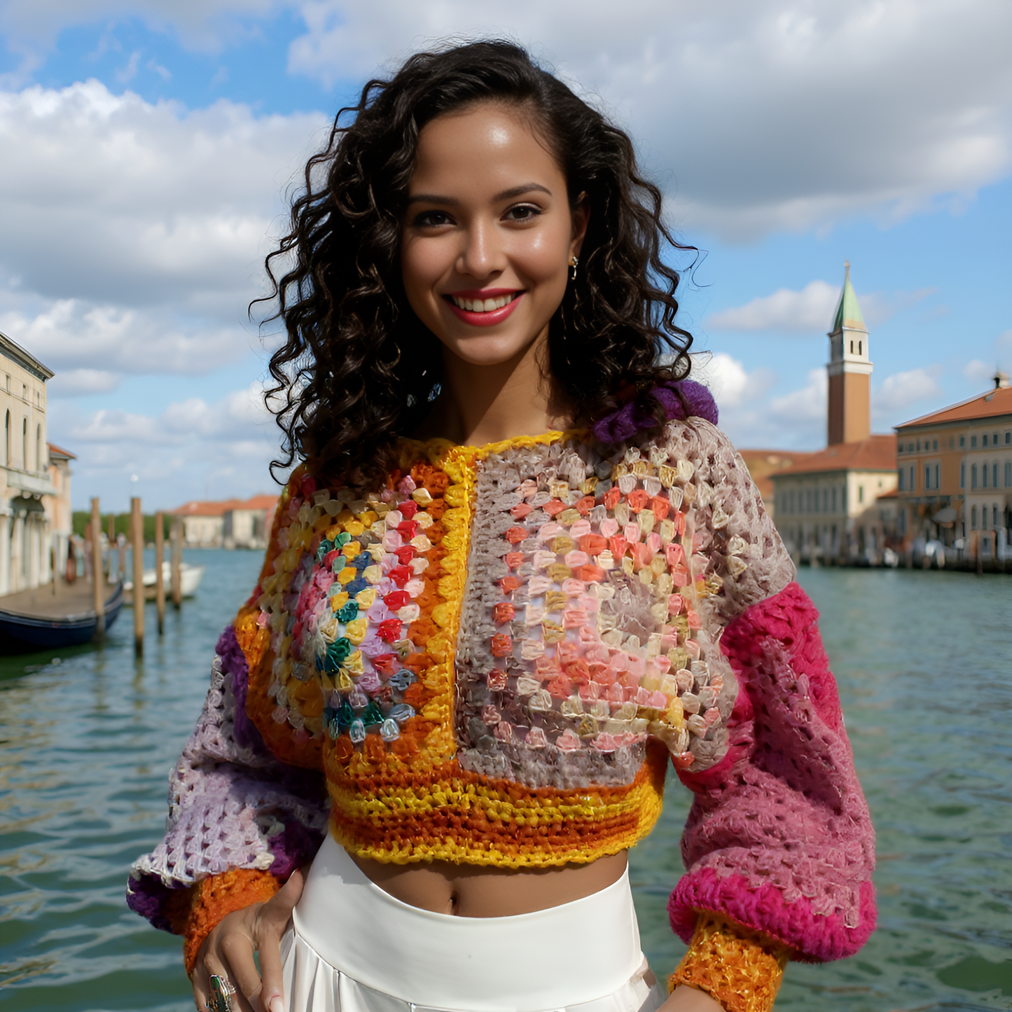 Pull au crochet Dorsoduro de Cachalabibi  - Vue d'ensemble de la pièce unique en mohair