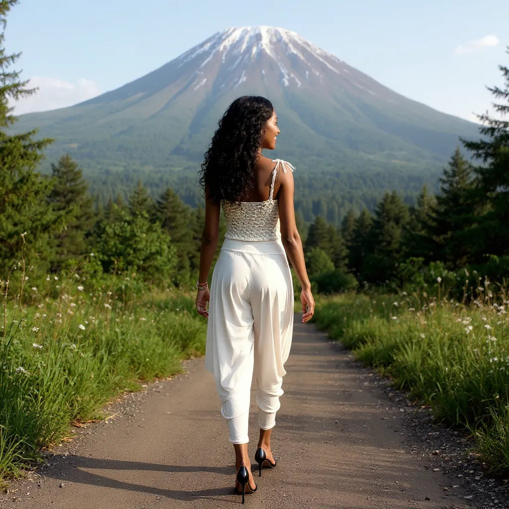 Top au crochet Kiliman de Cachalabibi - vue de dos en promenade nature avec vue sur la montagne Kilimandjaro